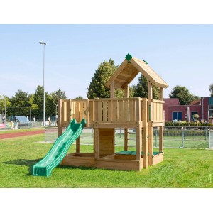 Hy-Land Spielgerät P5 mit Rutsche aus Douglasie, mit Kletterwand und Sandkasten. Ideal für Spielplätze.