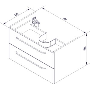 Skizze: Fackelmann Waschbeckenunterschrank Milano, Asteiche, 80 cm, mit Schubladen und Maßen.