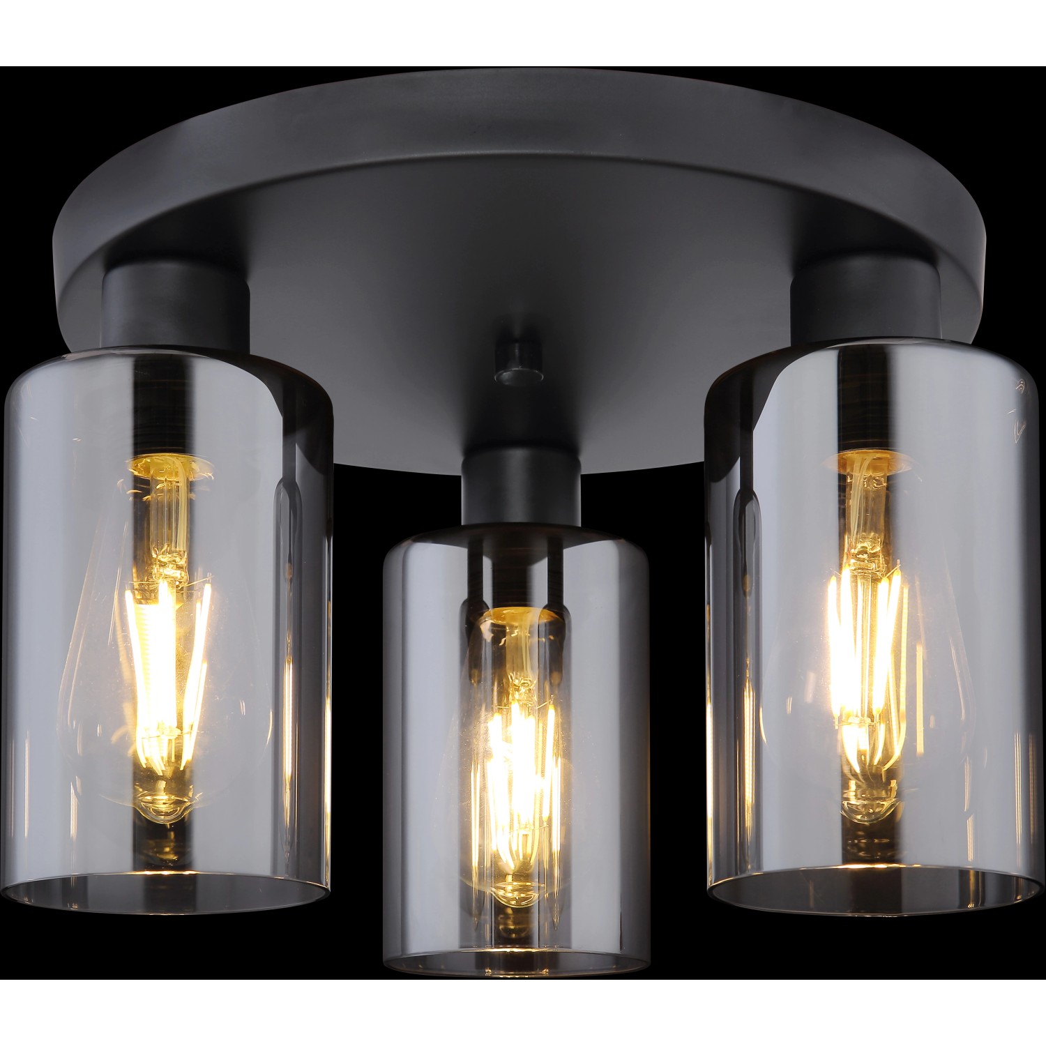 Globo Deckenleuchte Hadera, 3-flammig, schwarz matt, mit zylindrischen Gläsern.