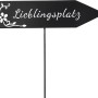 Schwarzer Gartenstecker Wegweiser "Lieblingsplatz" mit Blumenranke, 115 cm hoch.