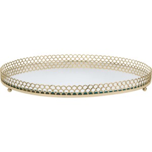 Goldenes, rundes Deko-Tablett Blush Bordeaux (Ø 30 cm) mit Spiegelboden für Kerzen und Figuren.