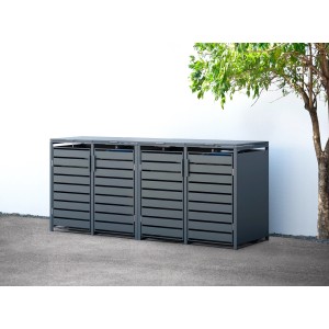 Westmann Mülltonnenbox Kubus 4er, anthrazitfarbene Metallbox für vier 240 l Mülltonnen.