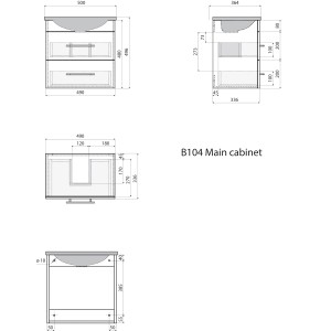 Technische Zeichnung: Posseik Badmöbel Portus 500 SlimLine Grafit, Badmöbel-Set mit Maßen.