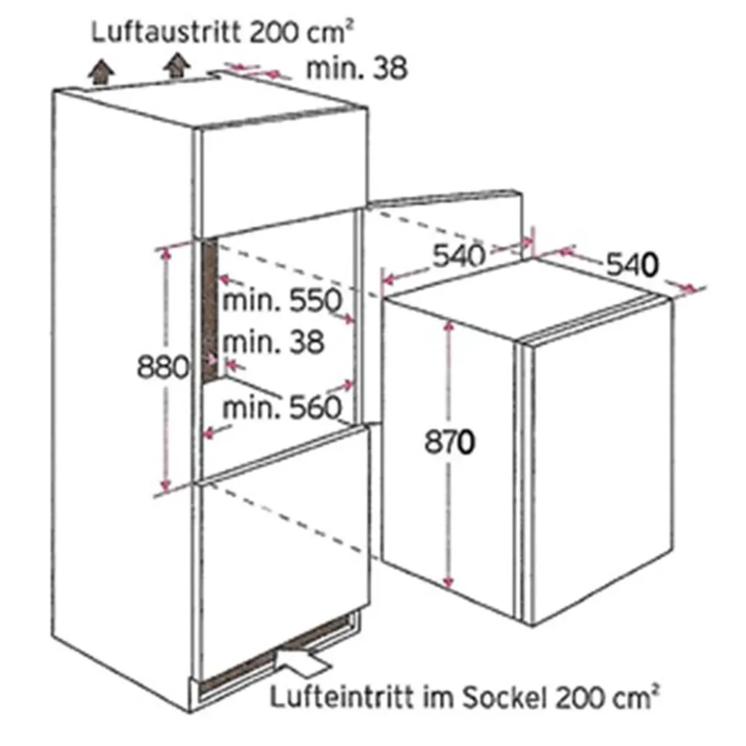 Skizze der Held Möbel Küchenzeile Mailand 320 cm, Maße für Einbaugeräte und Schränke.