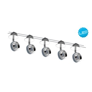 Näve LED-Seilsystem Tony mit fünf runden Deckenspots aus Metall und Kunststoff.