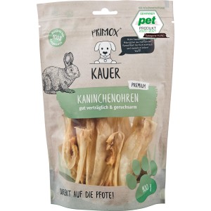 Primox Kauer Premium Kaninchenohren, 100g, Hunde-Snack im Beutel. Natürlicher Kausnack für Hunde.