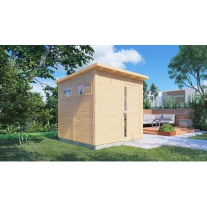 Bertilo Gartenhaus Pentus 2 aus unbehandeltem Holz im Garten, 234x226 cm.