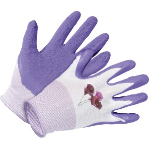 LUX Gartenhandschuhe, Latex, Lila, Größe 9. Gartenbekleidung mit Blumendruck.