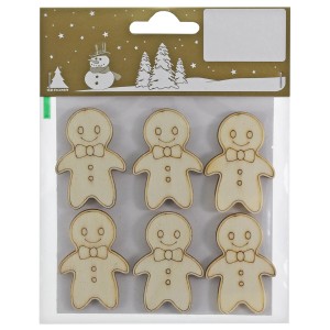 Weihnachtsdeko: Set aus 6 Lebkuchenmännchen aus Holz zum Basteln und Dekorieren.