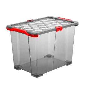 Rotho Aufbewahrungsbox Evo Total 65 l mit Rädern, transparent/grau, Deckel mit Dichtung.