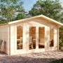 Unbehandeltes Alpholz Gartenhaus Mirko Modern mit Glastüren und 40mm Wandstärke.