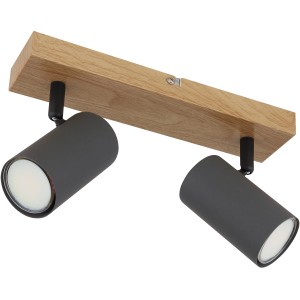 Globo Strahler Robby, 2-flammig, Graphit, mit Holzoptik. Moderner Spot für GU10 Leuchtmittel.