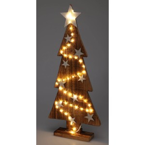 Holz Weihnachtsbaum mit LED-Lichtern und Sternen, 25x6x54 cm, festliche Weihnachtsdekoration.