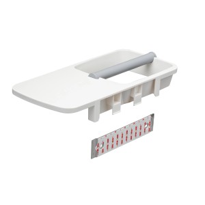 Tiger Tess Toilettenpapierhalter mit Ablage in Weiß/Hellgrau, zur Wandmontage.