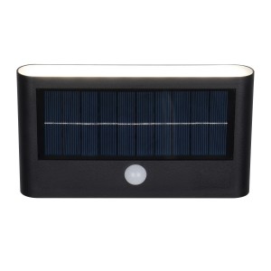Schwarze Reality LED Solar-Wandleuchte Ramos mit Bewegungsmelder für den Außenbereich.