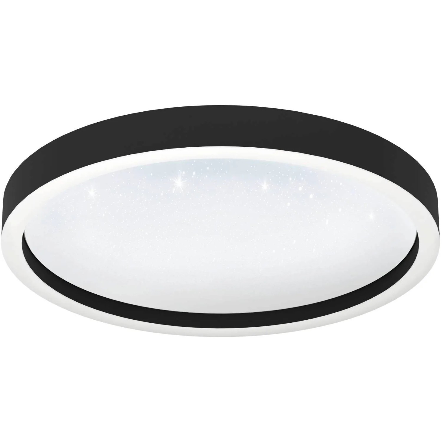 Moderne, runde LED-Deckenleuchte Montemorelos-Z von Eglo in Schwarz und Weiß mit Kristalleffekt.
