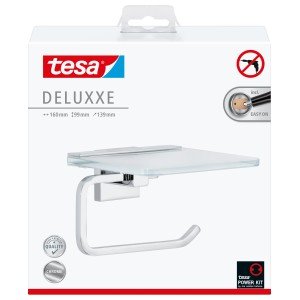Tesa Deluxxe Toilettenpapierhalter Chrom mit Ablage, zur Wandmontage ohne Bohren.
