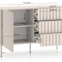 Selsey Sideboard Derriva in Kaschmir, 113 cm breit. Gerillte Fronten, 3 Schubladen, 2 Fächer, Metallbeine.
