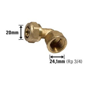LUX Klemm-Winkel, Ø 20 mm x 24,1 mm (Rp 3/4), Messing, für Sanitär- und Heizungsinstallation.