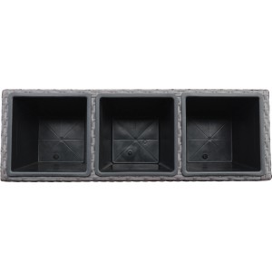 Anthrazit-schwarzer Polyrattan Pflanzkasten mit 3 Einsätzen und Rollen, 82x28x72 cm.