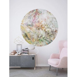Selbstklebende, runde Vliesfototapete Dot Round Stories (Ø 125 cm) mit floralem Muster.