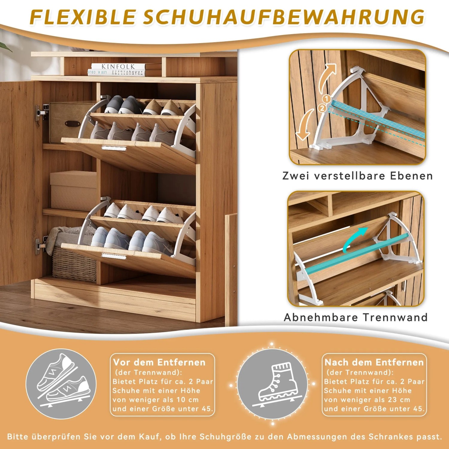 okwish Garderobenset mit Spiegel Schuhbank Haken Flur 140x35x133cm Natur_7
