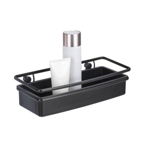 Schwarze WENKO Wandablage Molinella mit Duschgel und Creme, Draht-Optik.