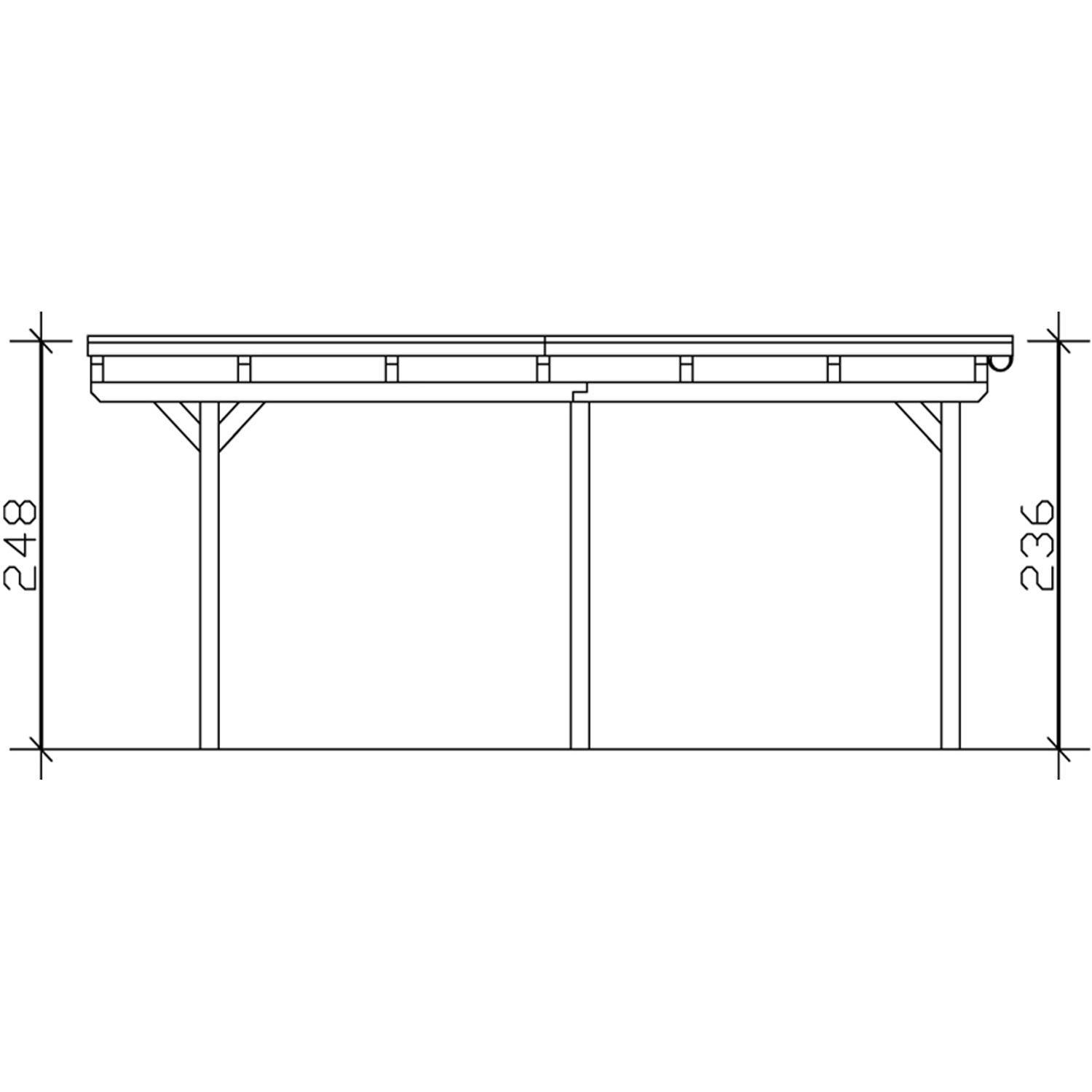 Technische Zeichnung: Skan Holz Doppelcarport Leimholz Eiche hell, Maße und Aufbau.