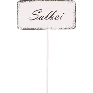 Weißer Kräuterstecker 'Salbei' aus Stahlblech für den Garten.