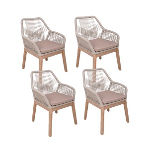 4er Set Garden Pleasure Stühle Pomona, braun-beige, aus FSC®-Akazie mit Seilbespannung und Polster.
