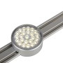 Silberne LED-Sensor-Unterbauleuchte mit runden Leuchtelementen auf einer Schiene.