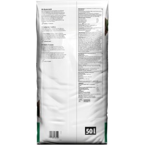 Sack Rindenmulch (50 l) mit Produktinformationen und Anwendungsdetails.