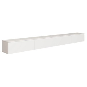 Weißes Selsey TV-Hängeboard Bemmi, 300 cm breit, mit 4 Klappen. Minimalistischer TV-Schrank.