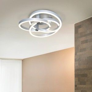 Moderne, alufarbene Näve Smart Home LED-Deckenleuchte Divora (58 cm) mit verschlungenen Ringen.