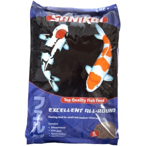 Velda SaniKoi Excellent All-Round Fischfutter, 6mm, 10L Sack mit Koi Karpfen Abbildung.