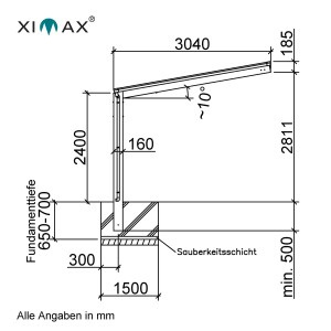 Ximax Alu Einzelcarport Linea Typ 110 Schwarz XL 302 x 556 cm Sonderfertigung