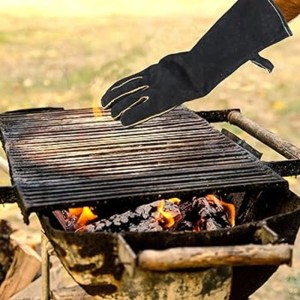 Sannover Grillhandschuhe Schwarzem Leder Hitzebeständig Kamin-Handschuhe