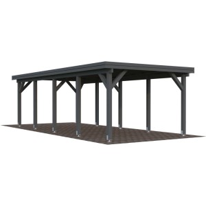 Dunkelgrauer Palmako Carport Karl aus Holz, 315 x 732 cm, mit Flachdach und stabilen Pfosten.