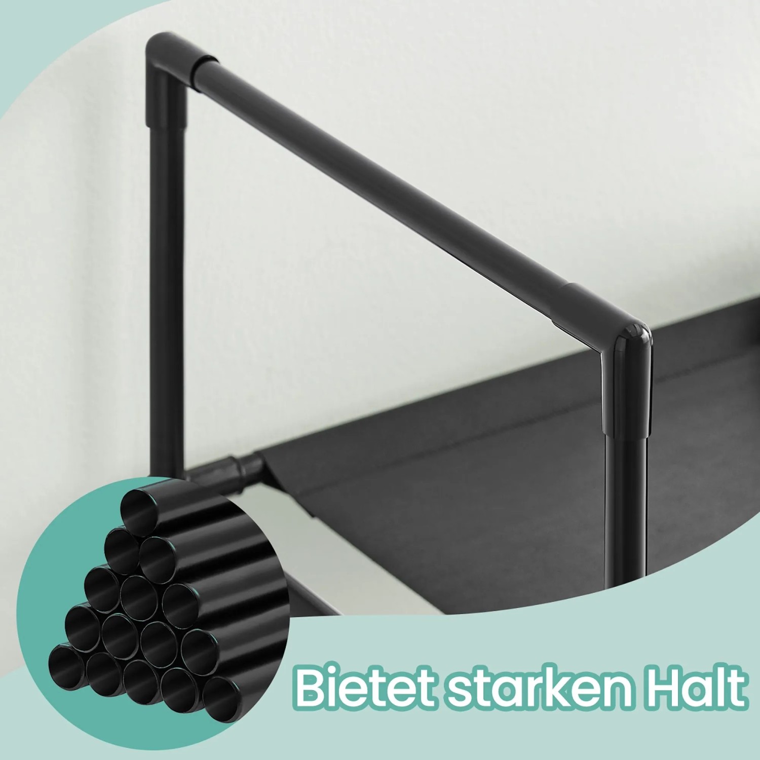 Detailaufnahme: Schwarzes Songmics Schuhregal Rylan mit 10 Ebenen. Stabiles Metallgestell.
