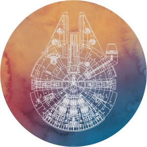 Selbstklebende Star Wars Fototapete: Millennium Falcon als Strichzeichnung auf Farbverlauf, Ø 125 cm.