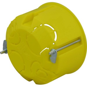 Gelbe Hohlwanddose Pro, 1-fach, Ø 68 mm x 45 mm, für Elektroinstallation in Hohlwänden.