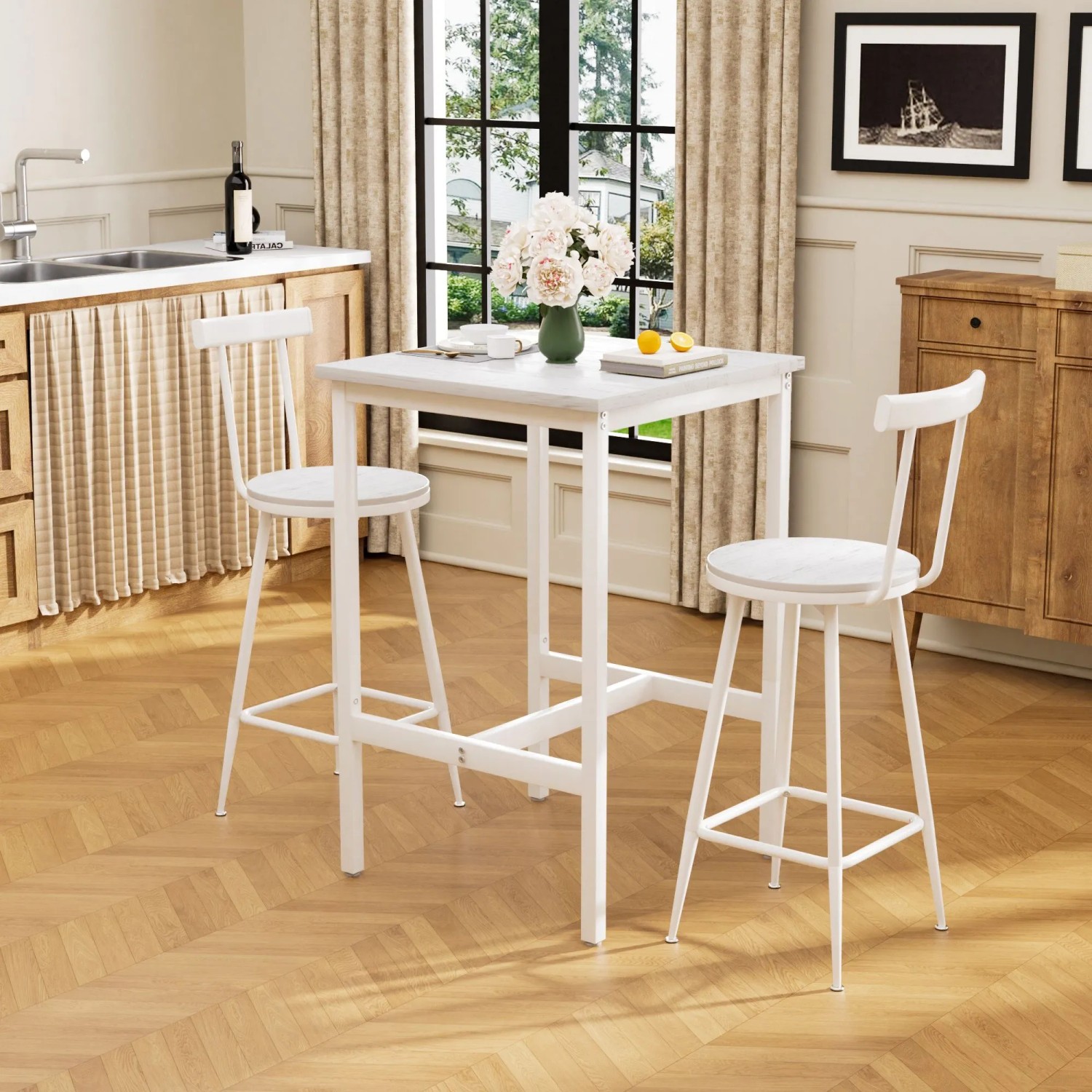 okwish Bartisch Set mit 2 Hockern Metallgestell Für Esszimmer 60x60x90cm Weiß kaufen bei OBI