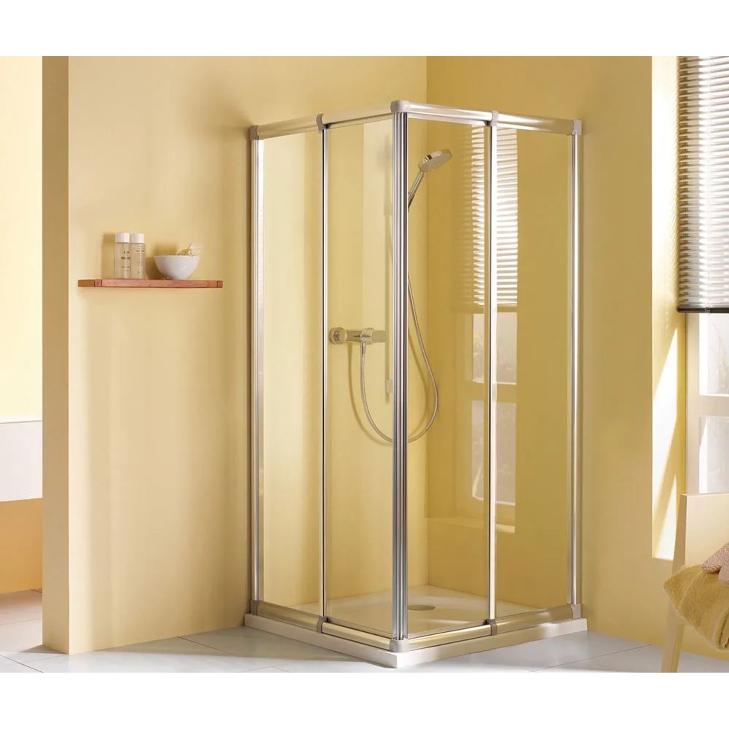 Breuer Fara Eckeinstieg mit Schiebetür, silber matt, Klarglas, 90x80 cm.