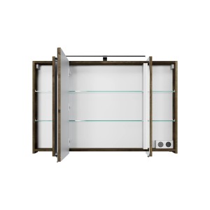 Pelipal Spiegelschrank Quantum 07, Eiche Ribbeck Quer, 110 cm breit, mit LED-Leuchte und Glaseinlegeböden.