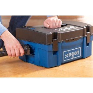 Scheppach Absauganlage HD 2P, blau-schwarzer Werkstattsauger mit Schlauchanschluss.