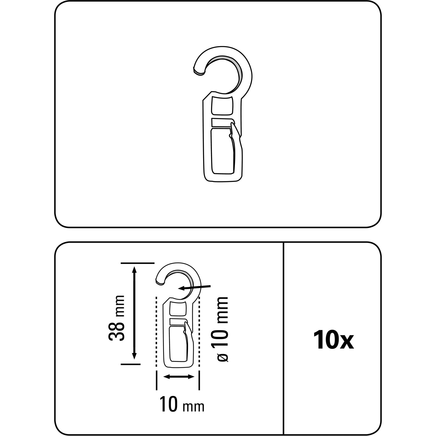 Gardinia Faltenlegehaken Lugano, 10er-Pack, glasklar, für Stilgarnituren. Detailzeichnung mit Maßen.