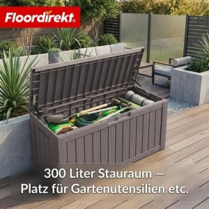 Floordirekt Gartenbox Holzoptik Wetterfest Auflagenbox Kissenbox Braun 300 L