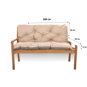 Beiges, gestepptes Setgarden Bankkissen-Set 180x50x50cm für 3-Sitzer Gartenbänke. Komfortable Auflage.
