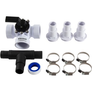 Steinbach Bypass-Set für 32/38 mm Schwimmbadschlauch, Zubehör für Poolheizung mit 3-Wege-Ventil, T-Stück, Schlauchtüllen und Klemmen.