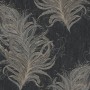Vliestapete mit Federn in Schwarz und Gold. Dekorative Tapete mit elegantem Muster.